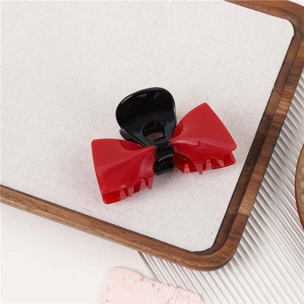 Sweet Acetic Acid Hair Claw Waterproof Contrasting Colors Bow Hairgrips Bownot Shark Clip  Women