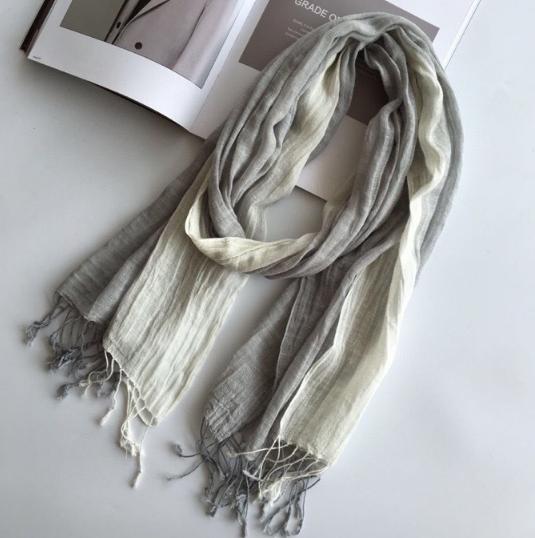 Fashion Men's Cotton And Linen Striped Brown Scarf  Long Shawl Japanese Unisex Style Fashion Scarves