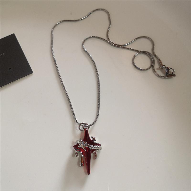 Gothic Trendy Y2K Red  Heart Cross StarPendent Snake Chain Choker Necklace For Women Men Punk Vintage Grunge Aesthetic Jewelry