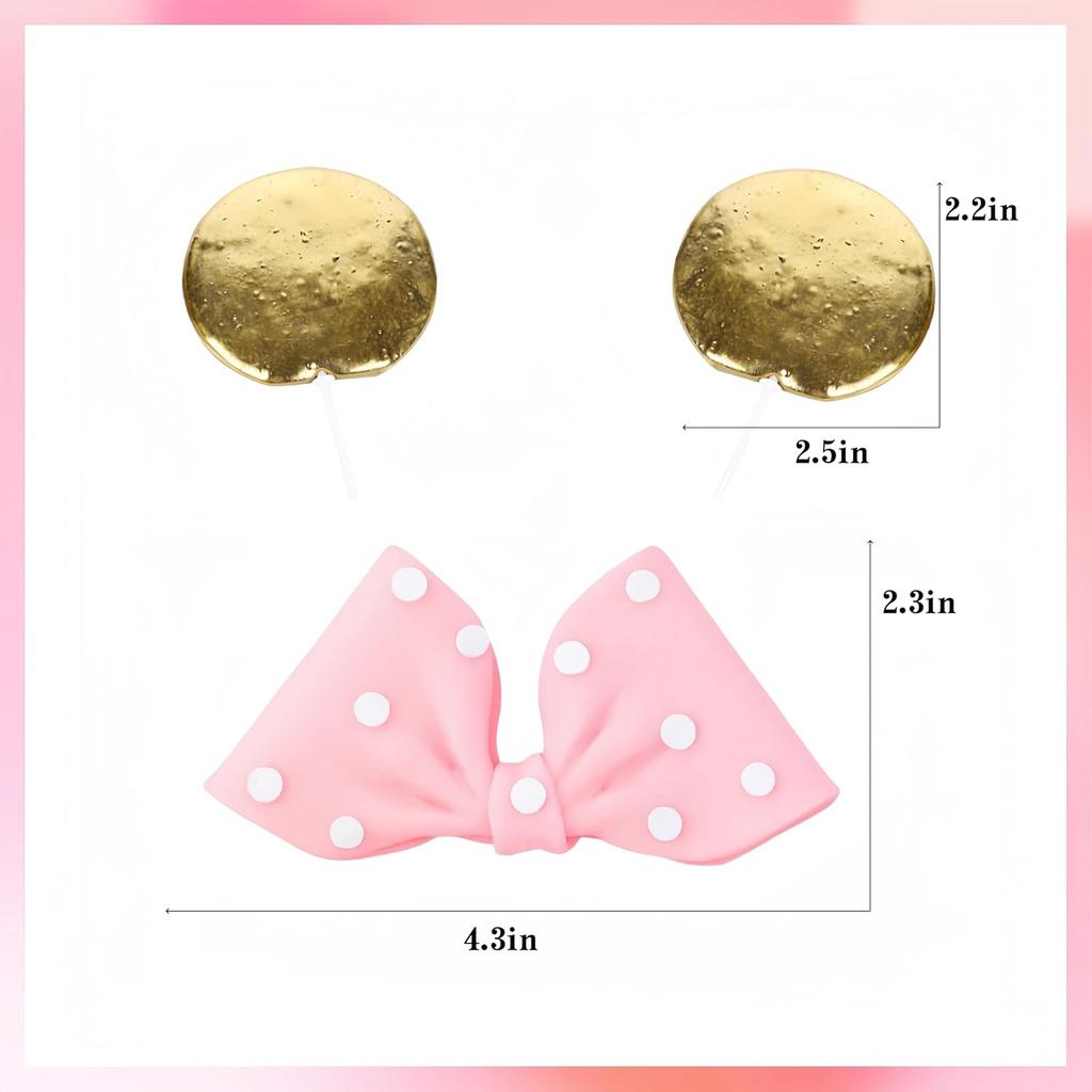 Cartoon Cake Decoration Pink Bow Cake Topper Bow Tie Cake Topper Bow Ears Stars Birthday Party Supplies