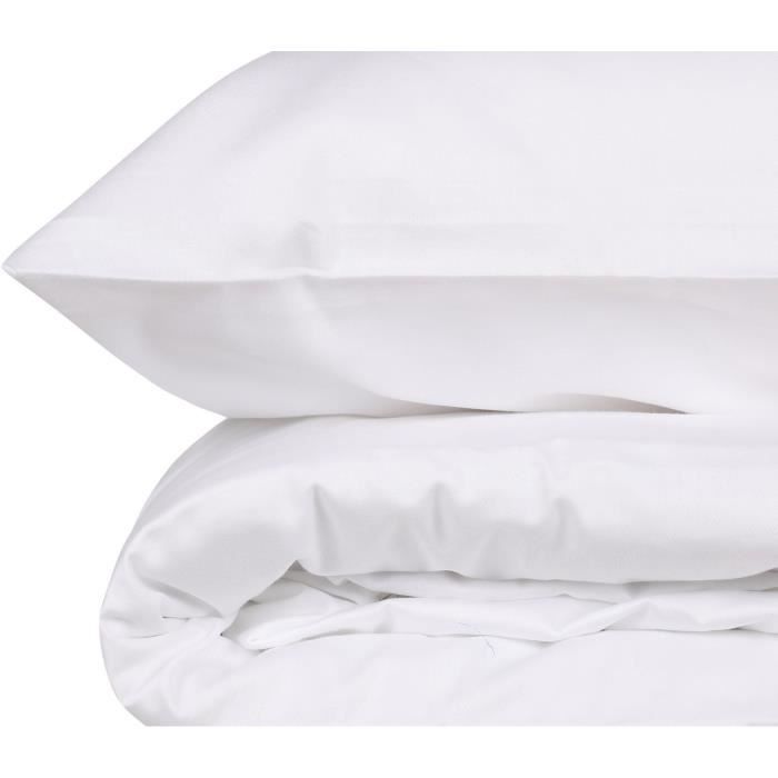 Parure de lit - 1 housse de couette 220 x 240 cm + 2 taies d'oreiller 60 x 60 cm - Satiné 100% coton - Blanc