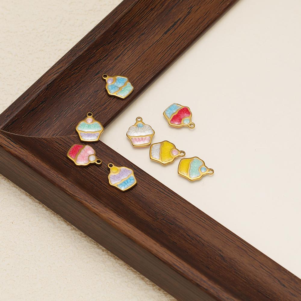 20pcs Stainless Steel 10mm Enamel Ice Cream Girls Bracelet Pendants Decoration Kids Summer Necklace Charms DIY Jewelry Making