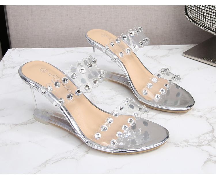 Strass Sandalen Damen Sommer Neue Sexy Kristall Transparente Schuhe mit hohen Absätzen Keilabsatz 1098 Serie 6cm LFD