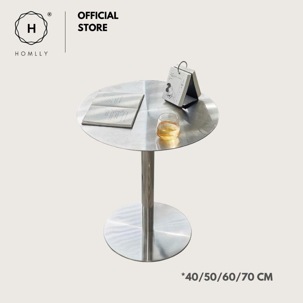 Homlly Tonii Stainless Steel Round Slim Table (40-70cm Diameter)