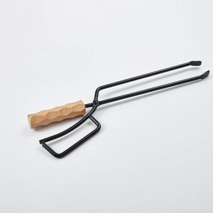 Outdoor BBQ Charcoal Clamp Portable BBQ Iron Fire Tongs Duckbill Fire Tongs Solid Insulated Handle Extended Wood Charcoal Clamp