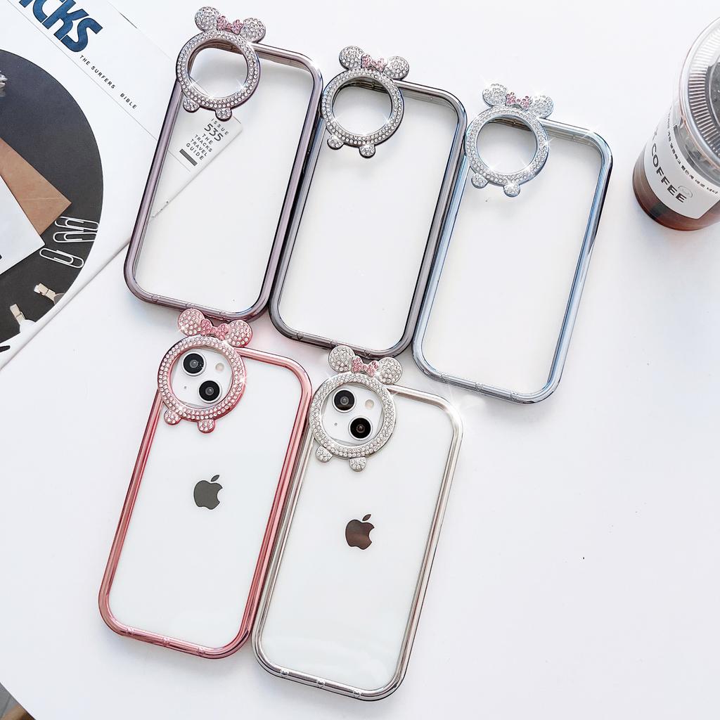 Applicable To IPhone 15pro Mobile Phone Case with Diamond Round Lens Electroplated Apple 14 Silicone 13 Drop Protection Case