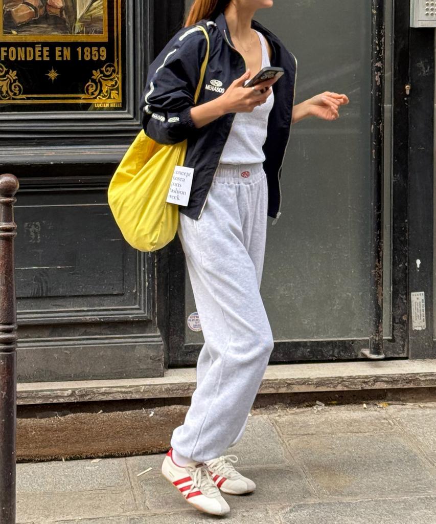 Minasu Track Logo Waffle Jogger Pants_White Melange