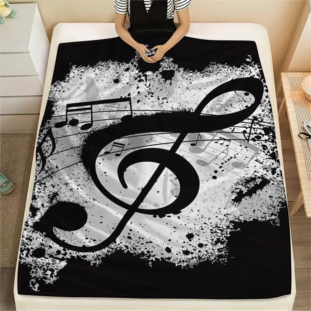 1Pc Music Note Print Flannel Blanket, High quality Comfortable for All Seasons, Home Decor, Warmth and Comfort, Perfect for Christmas Gifts
