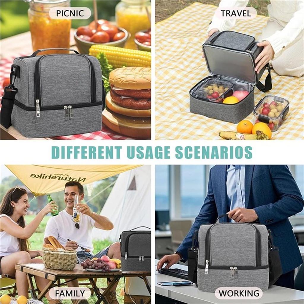 Insulated Lunch Bag for Men & Women, Double-Layer Leakproof Cooler with Adjustable Strap for Office, Picnic, Beach