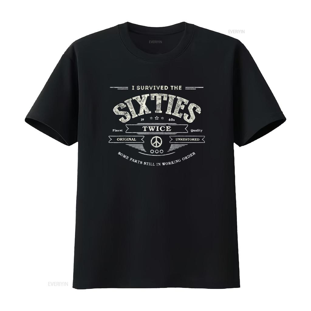 I SURVIVED The SIXTIES TWICE Built In 60s 70th 60th Birthday T Shirt Black 3X Large Vintage Washed Designer Clothes Slightly