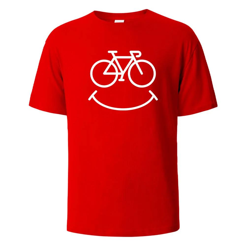 Bike Smile Print T-Shirt Casual Short Sleeved Tops Summer Tees For Unisex100% Cotton O-neck Oversize Streetwear Basic Top