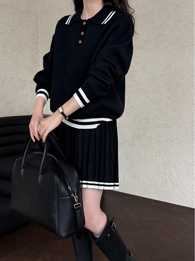 

LUXI Women s 2024 Winter College-Style Polo Neck Hoodie & High-Waist Pleated Mini Skirt Set One Size