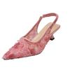 New Summer Mesh Lace Transparent Head Fine Kitten Heels Women Wear Pointed Toe Shallow Mouth Non-slip Sandals
