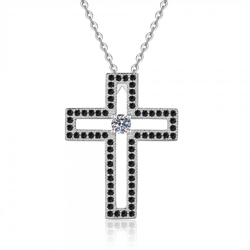 V Original Moissanite Cross Necklace Women Unisex Vintage Style Versatile Jewelry