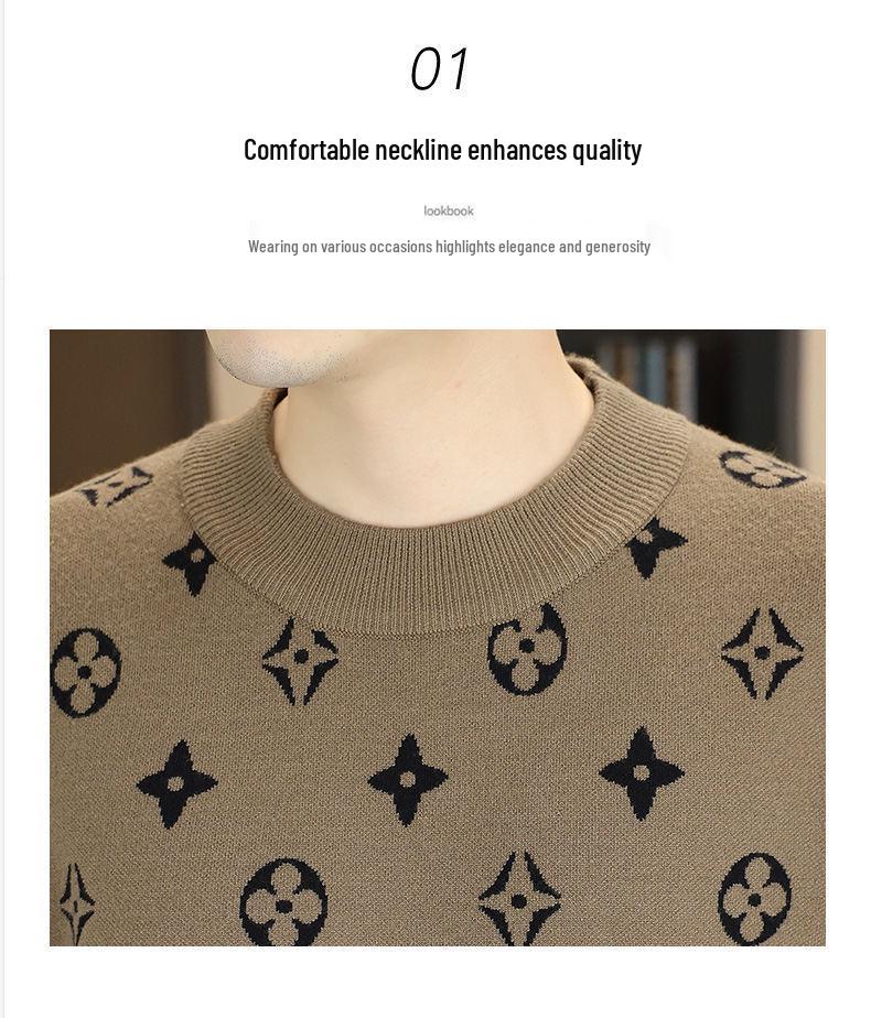 2025 European Trendy Men's Round Neck Jacquard Sweater - Korean Style Winter Knitwear