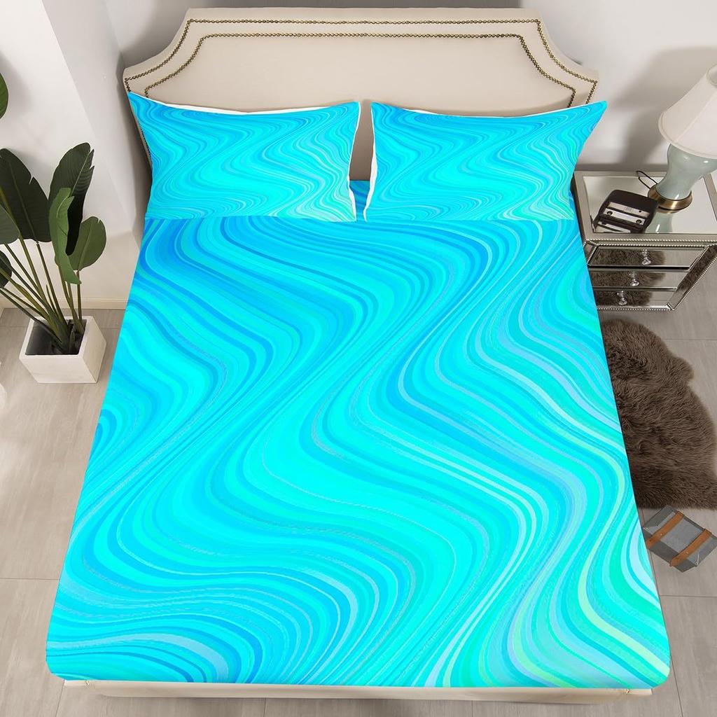 Simple And Gradual Change Purple And Blue Mattress Three-Piece Digital Printing Mattress Bedding Set Adult Children