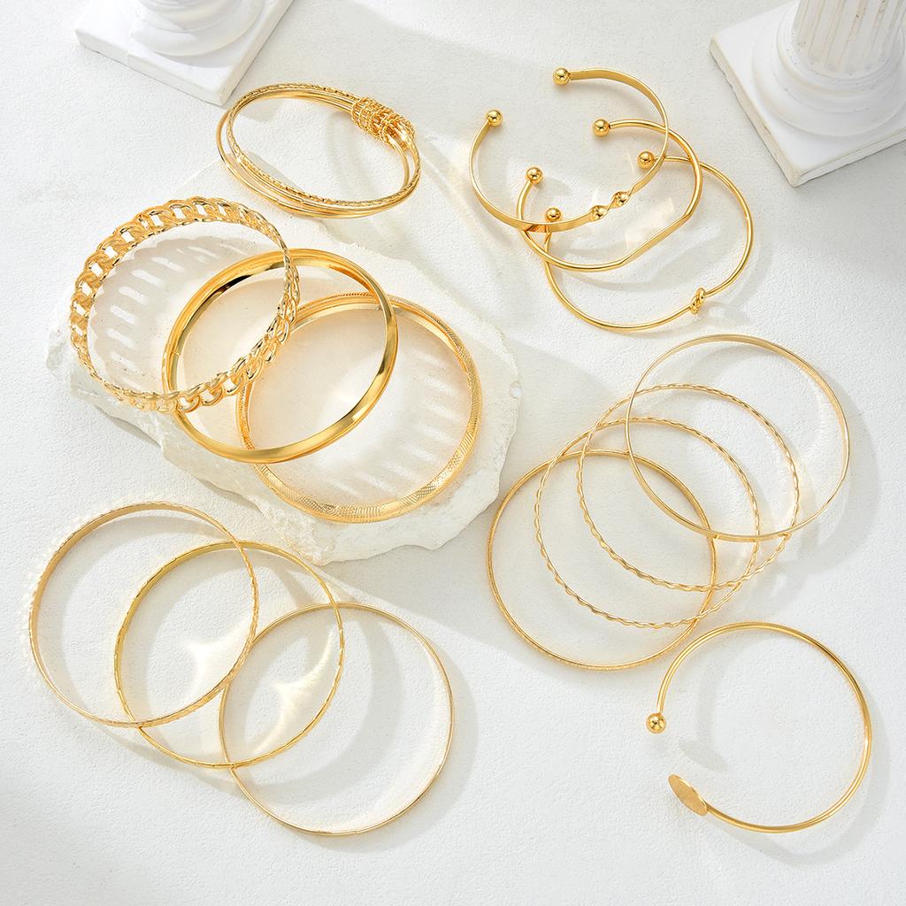 15 Pcs Retro Gold Color Minimalist Bangle Set for Women Fashion Chic Geometric Knotted Bracelets Daily Party Jewelry Gifts 2026