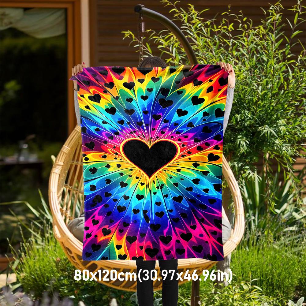 1pc Heart Rainbow Outdoor Flannel Blanket Soft Warm All-Season Throw for Sofa Bed Car Camping Office, Cozy Gift Idea1198S 80x120cm(31x47inch)