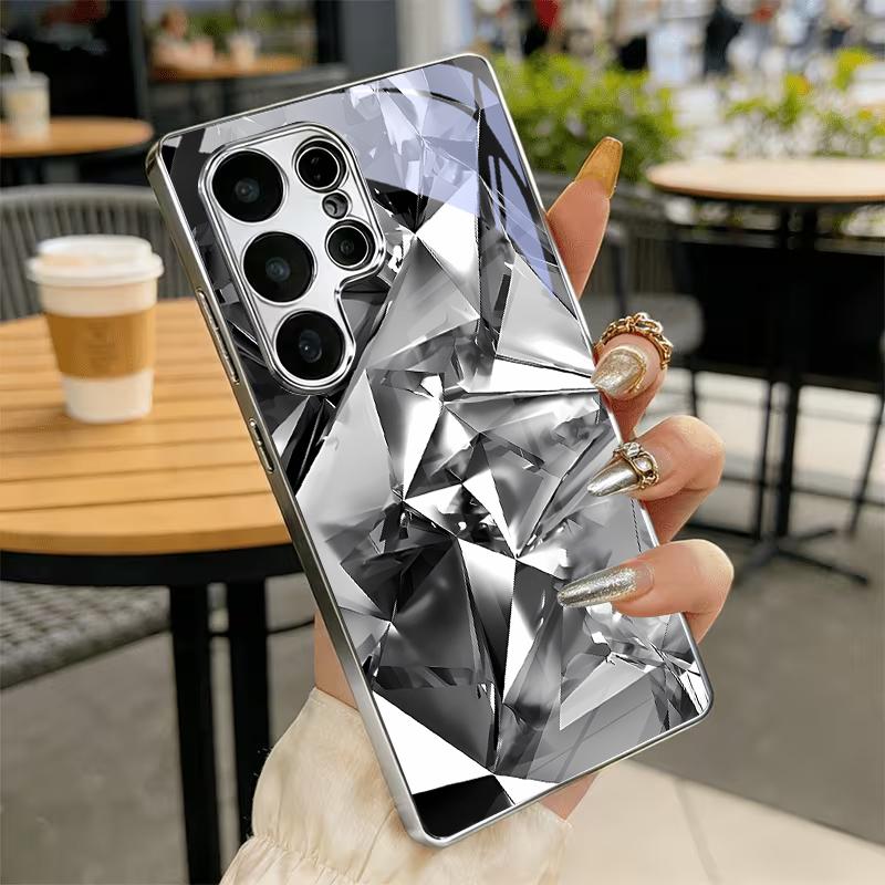 Monochrome Crystal Shards Electroplated Silver Phone Case For Samsung A31 A51 A71 A12 A22 A32 A42 A52 A06 A16 A17 A37 A57 Cover