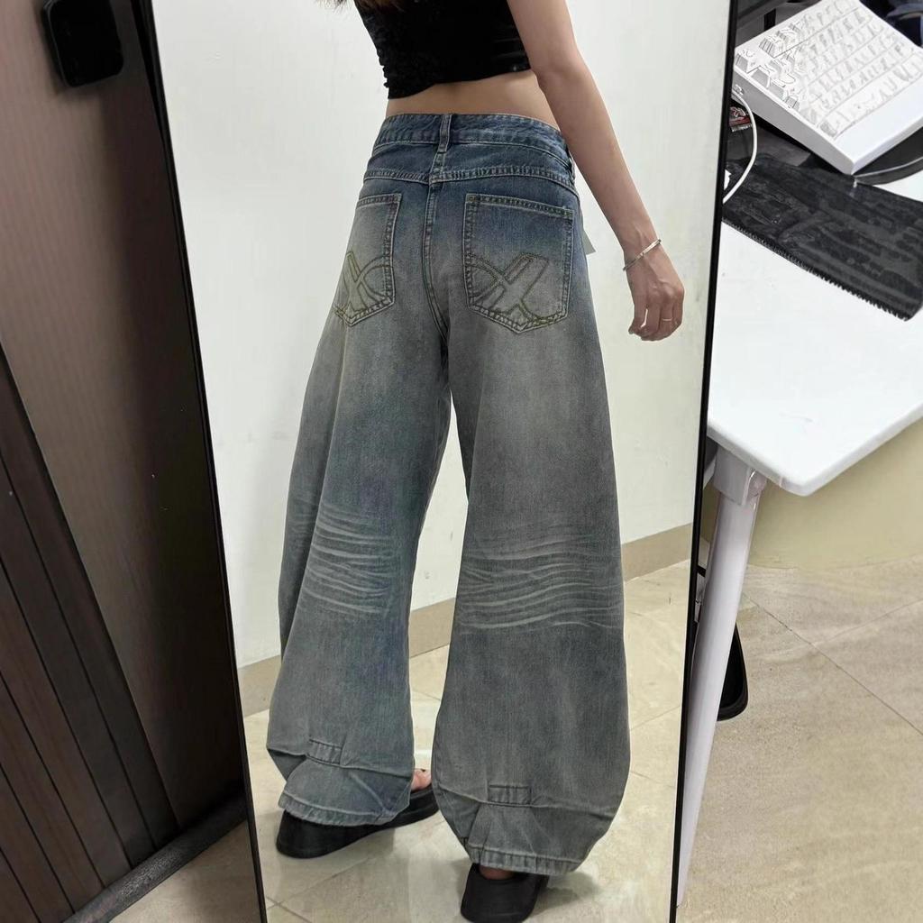 Women's High-Waisted Light Blue Curved Leg Jeans - Autumn 2025 Loose Wide Leg Fit