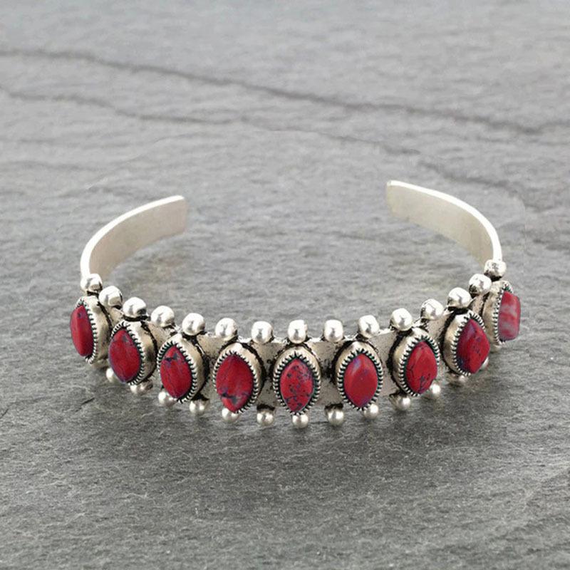 Bohemian Turquoise Floral Open Bangle Bracelet for Women