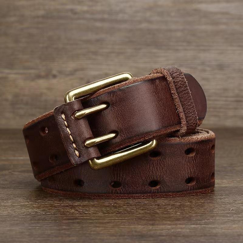 Men'S Belt, Genuine Leather Belt, Men'S Casual Retro Non-Punching Pin Buckle, Smooth First Layer Cowhide Lazy Belt