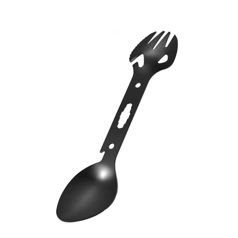 

Stainless Steel Camping Utensil Set: Multi-function Fork, Spoon, and Fish Fork. чорний