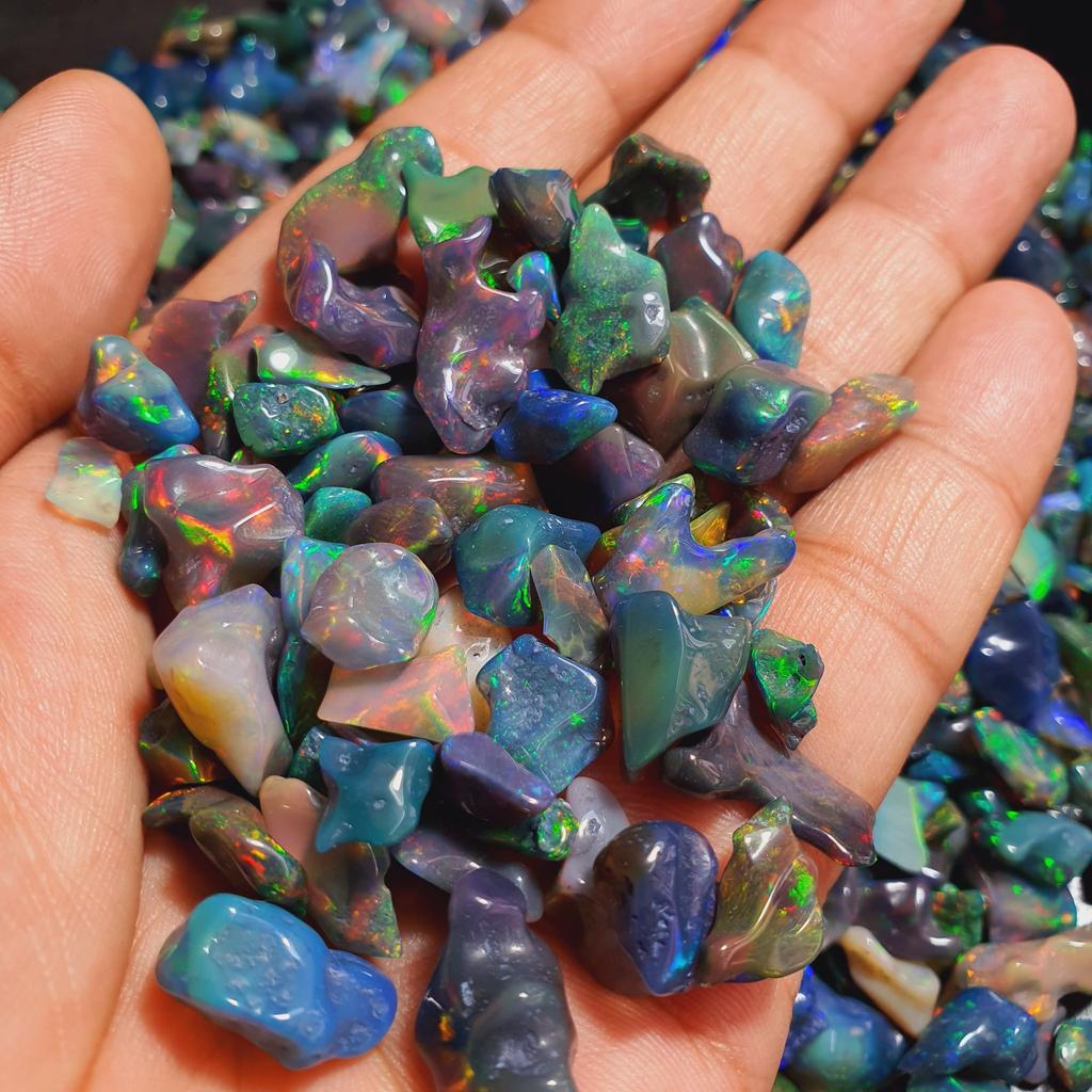 Amazing Multi Fire Black Uncut Opal Rough, Multi Fire Opal Crystal Rough, 7-10 MM Size Rough. Minerals Rough Lot, Opal Rough Lot.