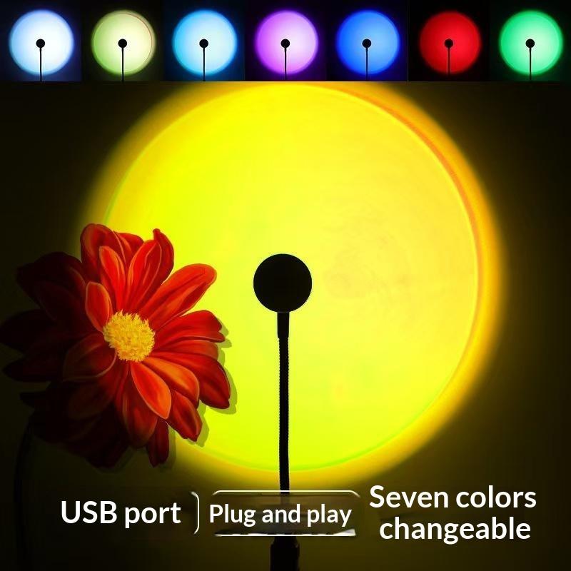 Sunset Projection Lamp Usb Multicolors Home Decoratmosphere Lamp, Flexible Stent, Suitable For Living Room And Bedroom