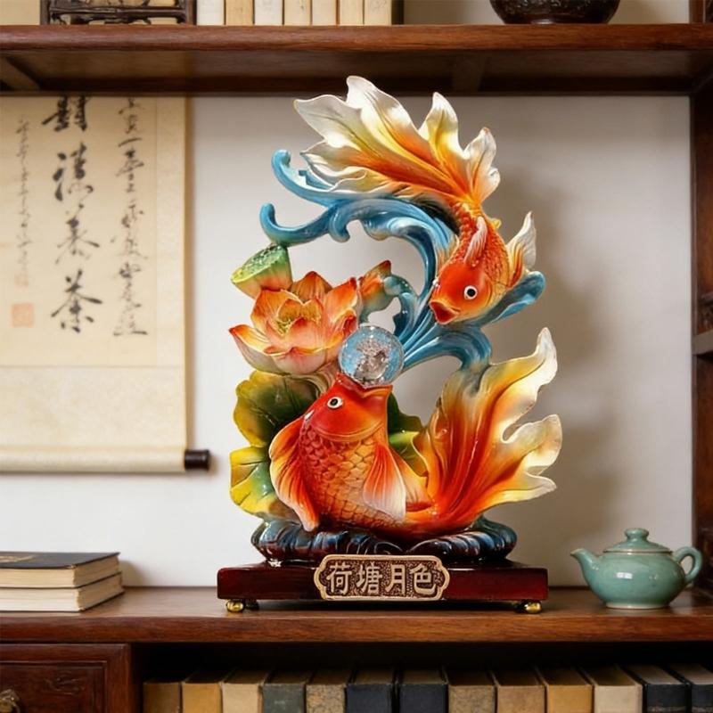 Artistic Resin Feng Shui Fish Figurine Symbolizing Abundances Decoration Perfect For Living Room Or Workspaces
