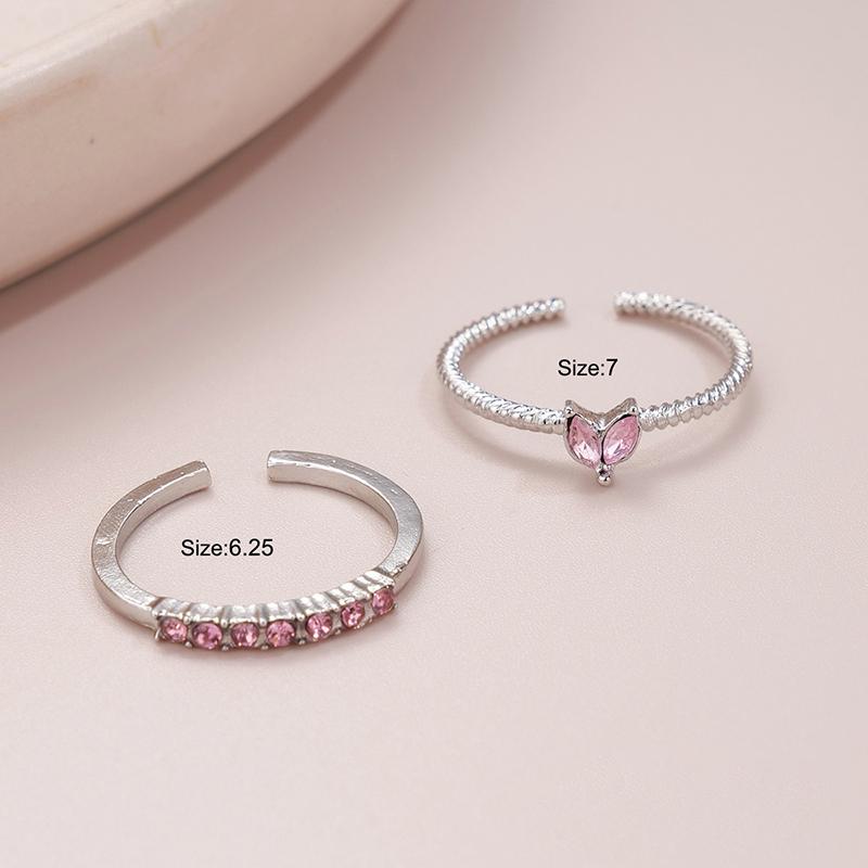 2Pcs Luxury Fashion Heart Rings For Women Girls Opening Adjustable Rhinestone Ring Elegant Twist Rings Jewelry Accessories