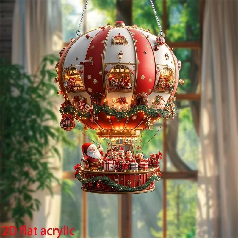 Christmas Acrylic Hot Air Balloon Ornaments - 2D Flat Clear Crystal Xmas Tree Decorations