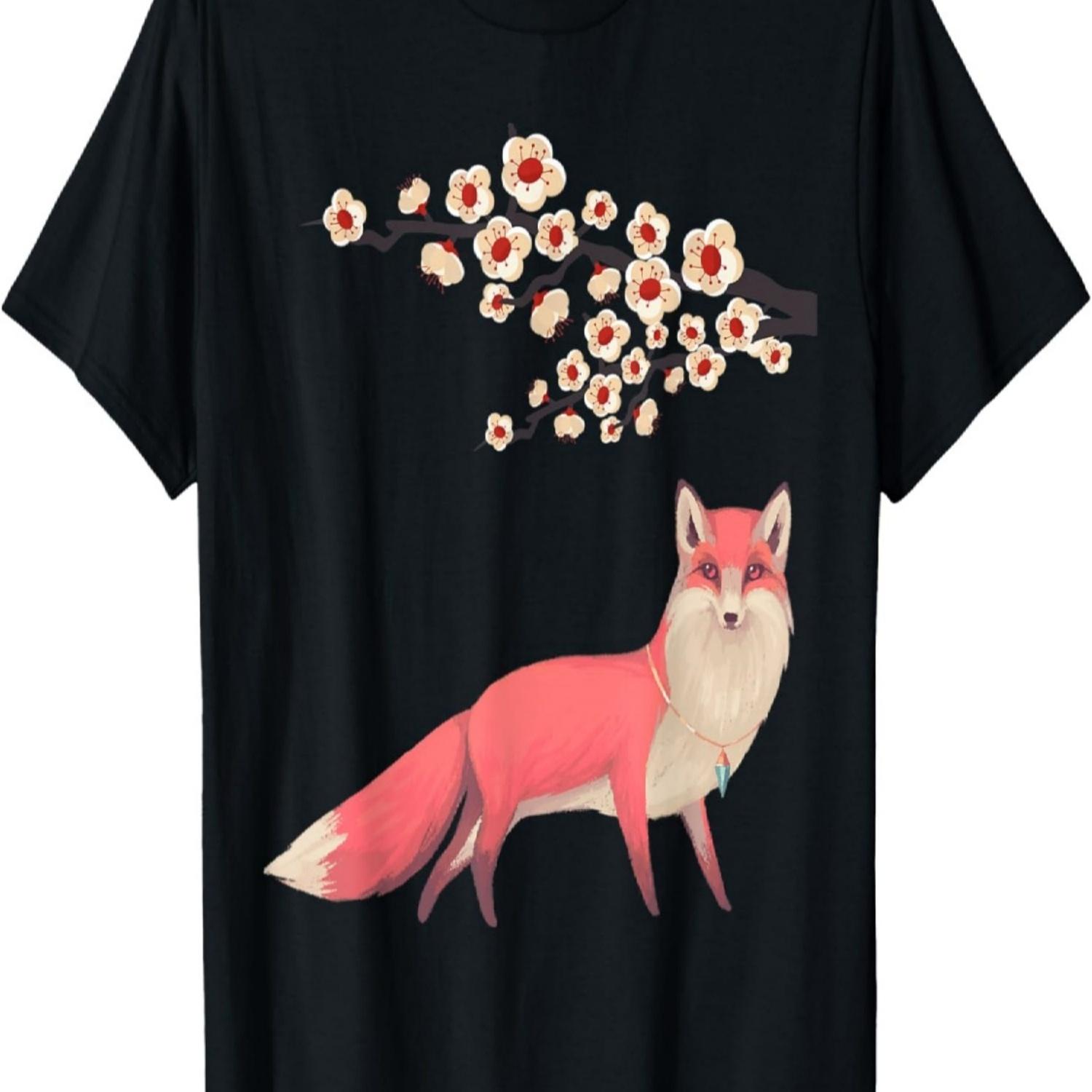 Kawaii Fox  Cherry Blossom Flower T-Shirt(1) S