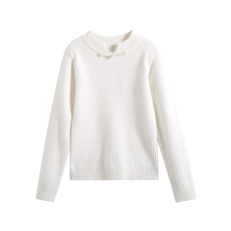 2025 New Chinese Style Girls  White Sweater - Thick Knit Base Layer for Autumn/Winter 150cm 35-45kg