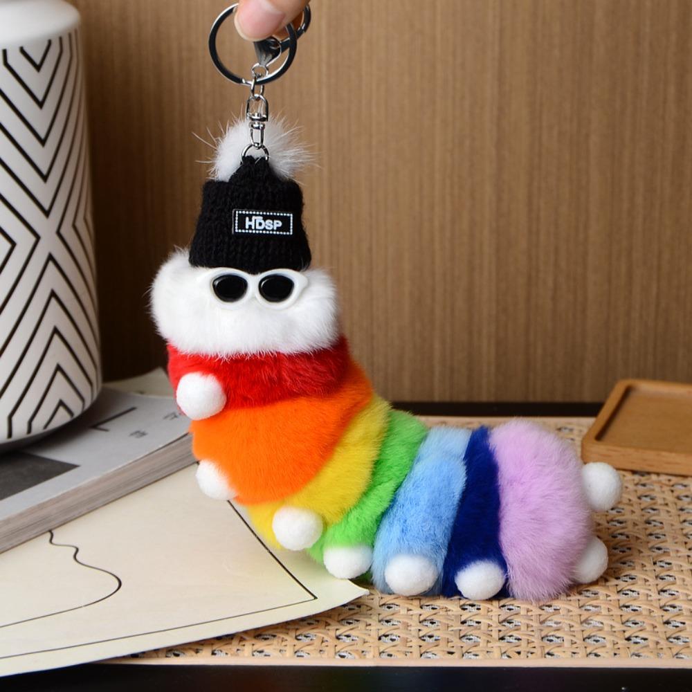 Rainbow Cartoon Keychain PP Cotton Car Key Rings Kawaii Animal Plush Dolls Christmas Birthday Gift