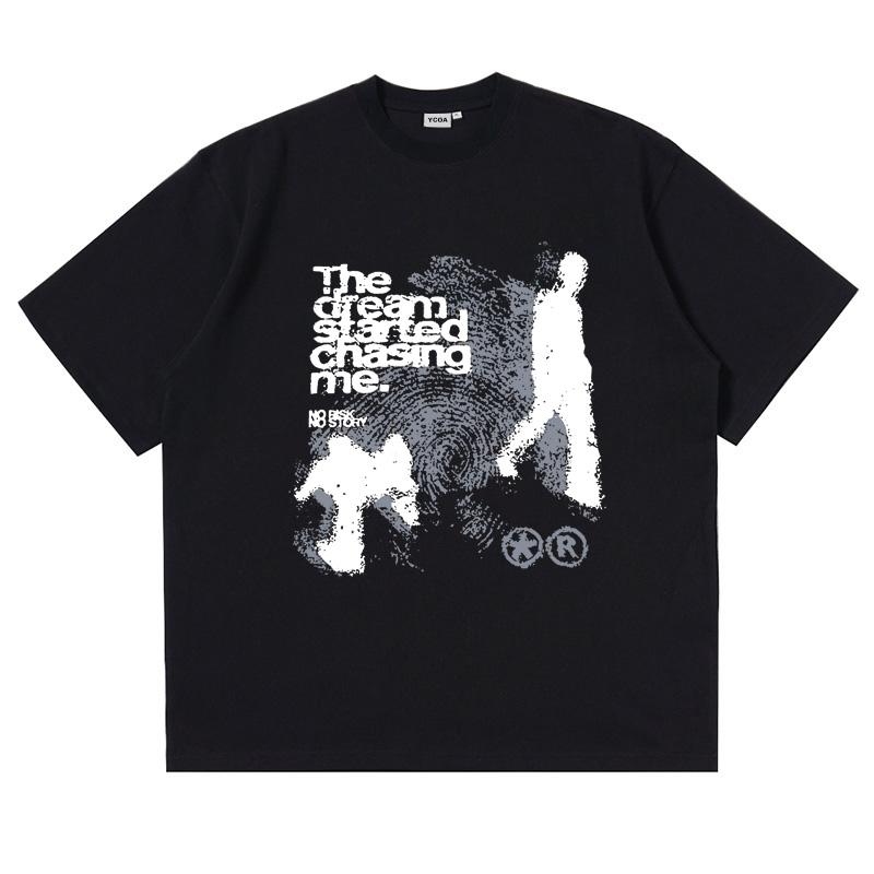 Oversized Cotton Short Sleeve Shadow Print Y2k Top Tees Harajuku Streetwear Vintage Graphic Korean Aesthetic Clothing