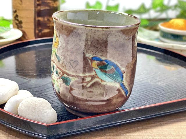 Kutani Large Purple Painted Gold Thread Plum and Bird [Tean Cup] [Back Picture]