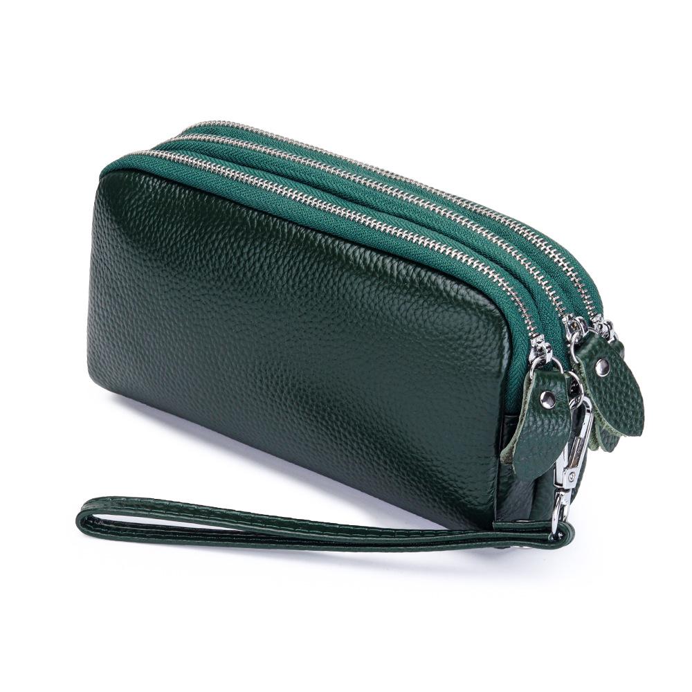 Extra Große Damen-Clutch aus Rindsleder: Dreilagige Reißverschluss-Handgelenktasche & Handy-Geldbörse aus echtem Leder.