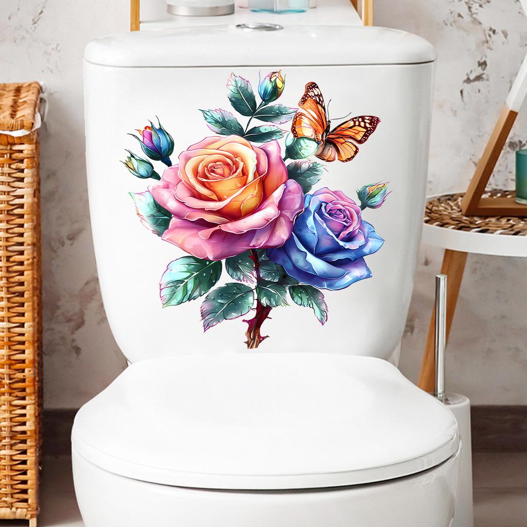 Floral Butterfly Toilet Sticker Self-Adhesive Removable for Bathroom Wall Decor