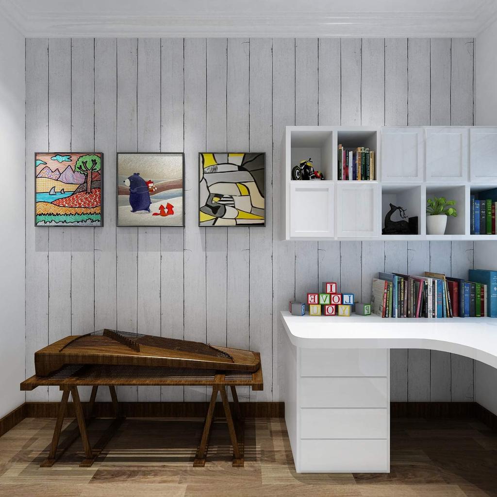 Classic White Gray Peel and Stick Wallpaper Wood Plank Faux Wallpaper Removable Self-Adhesive Vintage Paper Wall Decorative