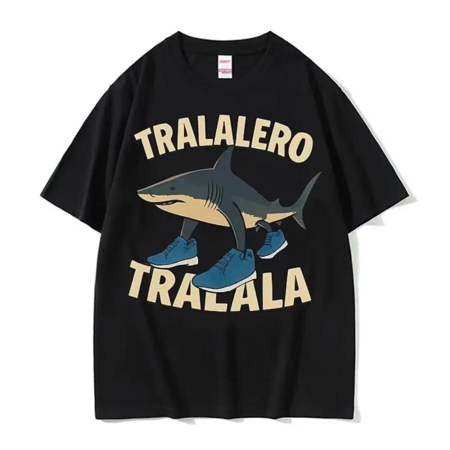Женская Модная Винтажная Футболка Футболка Женская Одежда Tralalero Tralala Смешная Бегущая Акула Мем Футболки XXXXXL чёрный