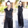 Small Fragrance Suit Women's Summer Fashionable and Stylish Striped Shirt Plus Wide-leg Pants Two-piece Set Professional Wear Summer Outfit