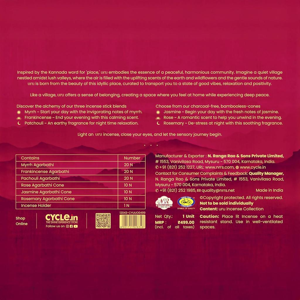 Cycle Pure Uru Kadzidła 20 Patyczków I 30 Stożków Zestaw Prezentowy Opakowanie 6 Premium Aromatyczna Kolekcja Z Podstawką Długotrwały Relaks Zapach
