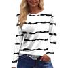 Women's Fashion Hem Slit Casual Striped Printed Round Neck Long Sleeve Top