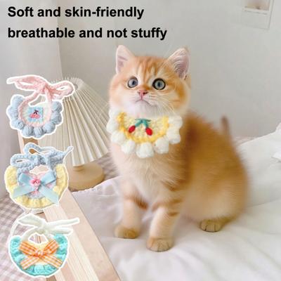 Knitted Cat Bib Adjustable Cute Soft Breathable Pet Pet Bib Bib with Bow Flower for Cats