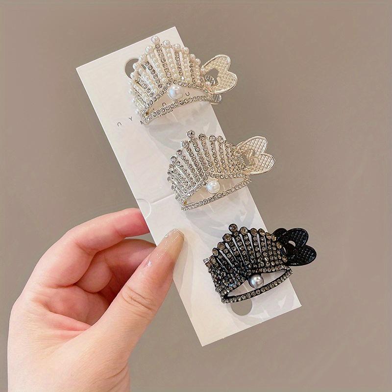 1pc Elegant Crystal Shark Hair Claw High Ponytail Clip Fixed Artifact Women's Pearl Crown Hair Clip Hair Accessory