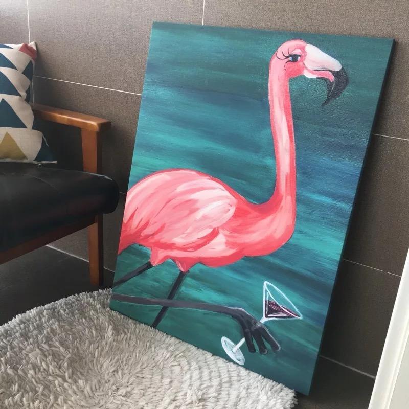 Nordic Posters and Prints Pink Flamingo Green Leaves Canvas Painting Wall Art Animal Pictures for Living Room Cuadros Home Decor