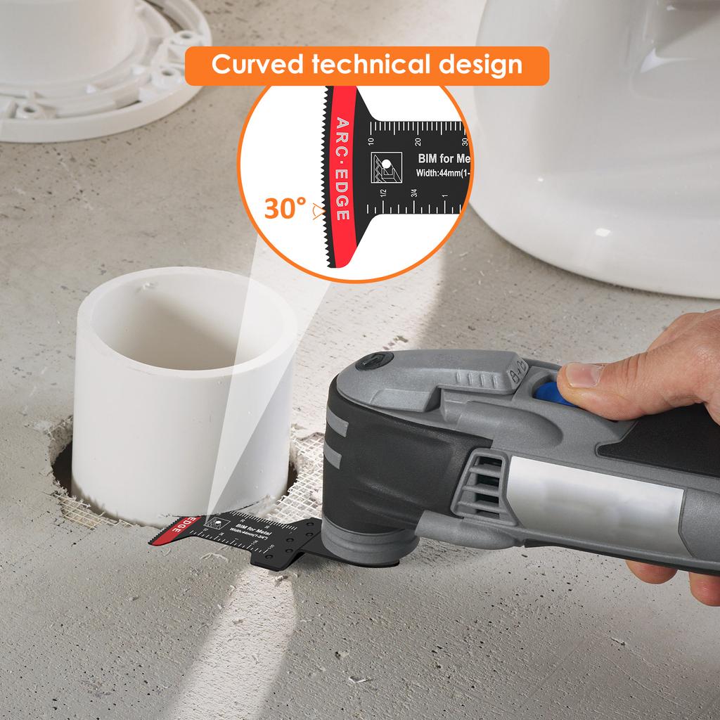 10 Stück Bi-Metall-Oszillierende Sägeblätter, multifunktionale oszillierende Multitool-Sägeblätter mit 3 Abstandshalteradaptern, Arc Edge Multitool