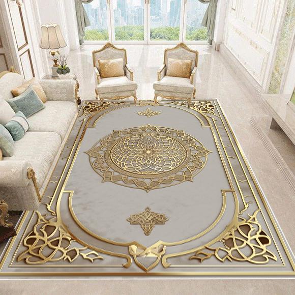 Luxury European Style Carpets Living Room Sofa Side Rugs Home Decoration Soft Golden Carpet Bedroom Cloakroom Hallway Floor Mat