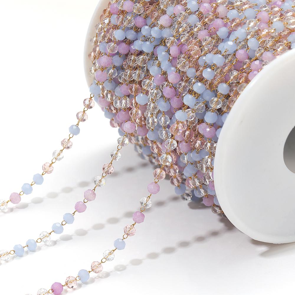 1 Meter Colorful 3mm Beads Beaded Chain Glass Crystal Beads Necklace Chain Accessories for Jewelry Making Components Crafts DIY